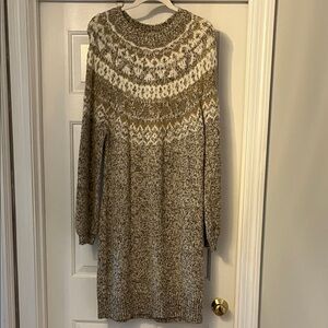 LOFT Long Sleeve Knit Dress - Brown and Cream